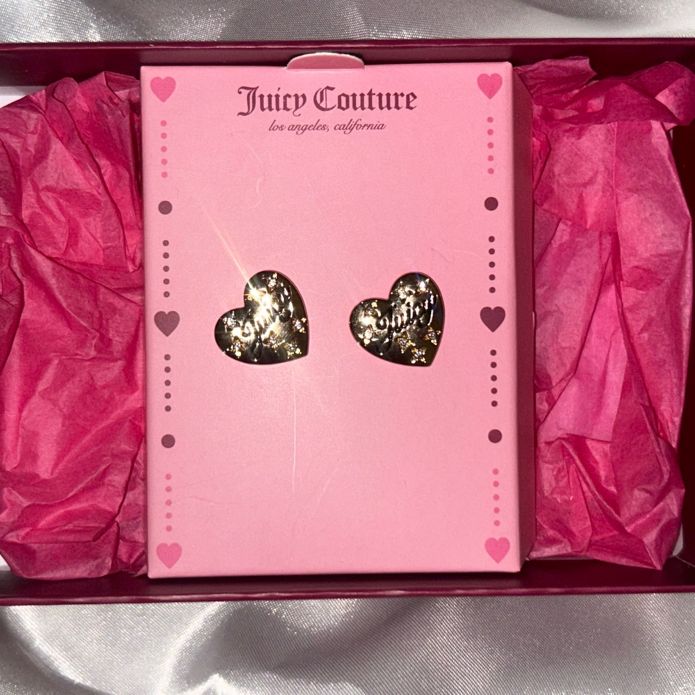 Juicy Couture Gold Heart Stud Earrings with Textured Design